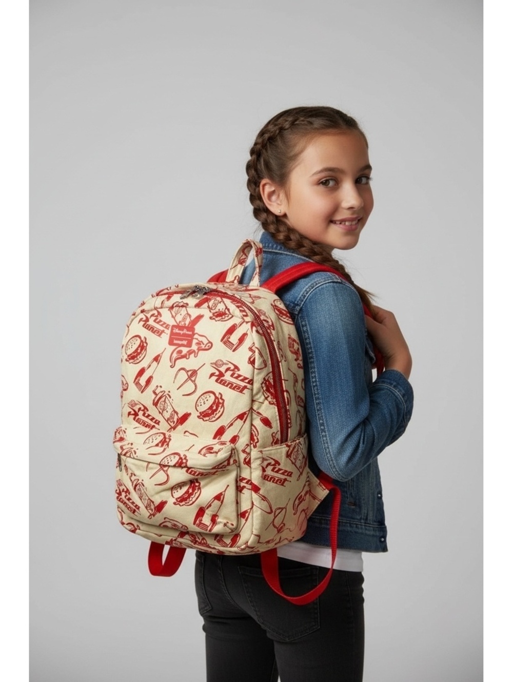 Disney Pixar Toy Story Pizza Planet Canvas Backpack with Red Print and Straps